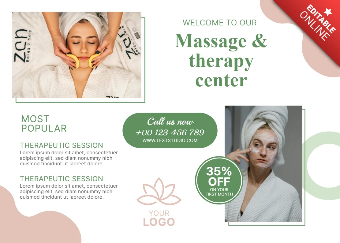Şık spa terapisi merkezi tasarım şablonu tanıtım broşürleri için