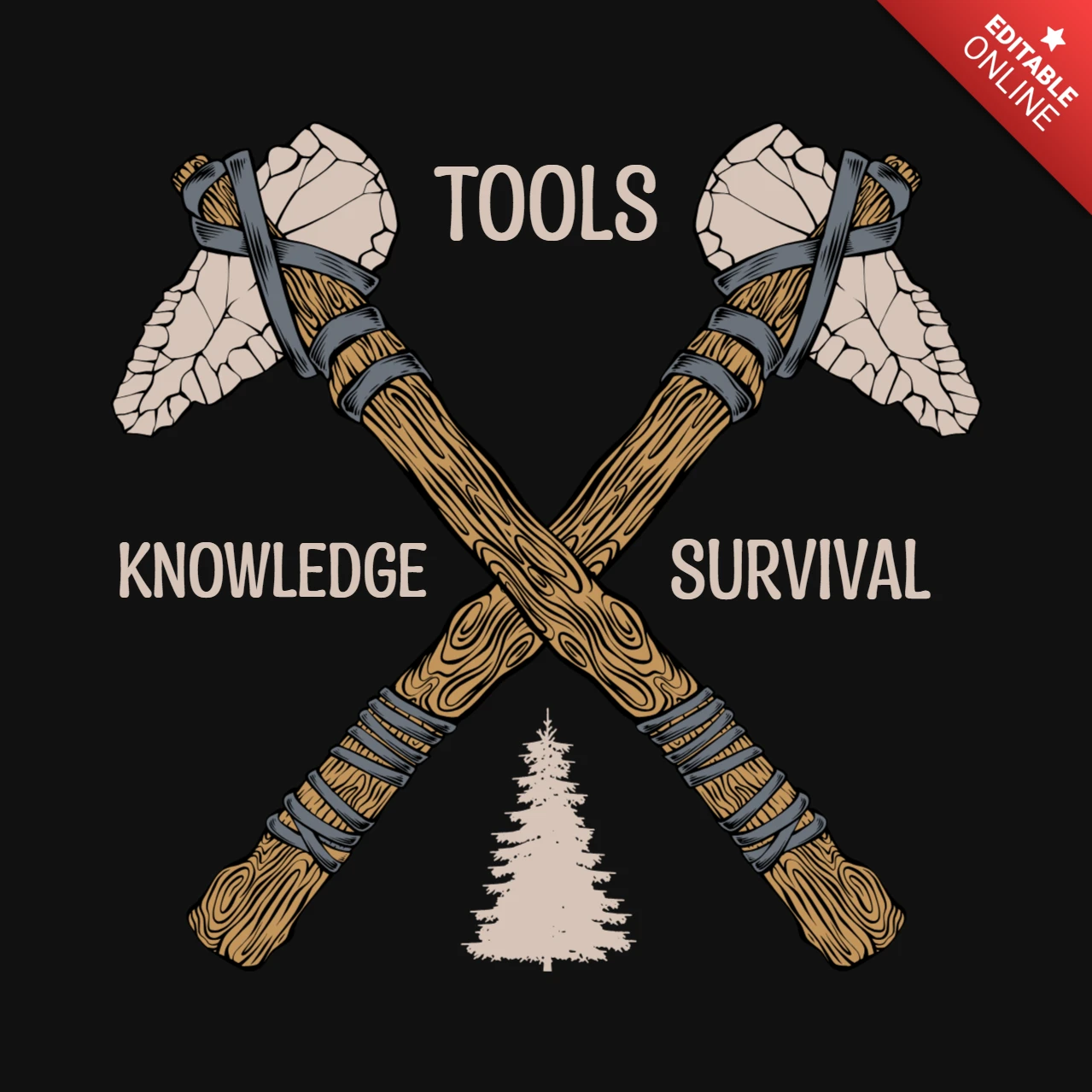 Plantilla de diseño de herramientas de supervivencia con hachas y elementos de la naturaleza