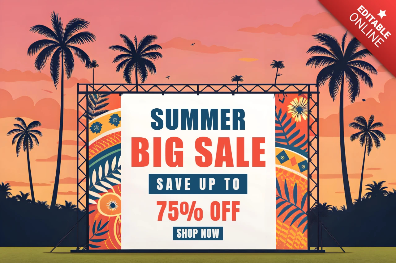 Modèle de design de vente estivale vibrante avec des éléments tropicaux