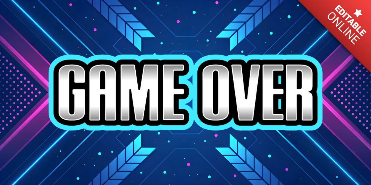 Modèle de design néon "Game over" avec des graphismes futuristes retrowave