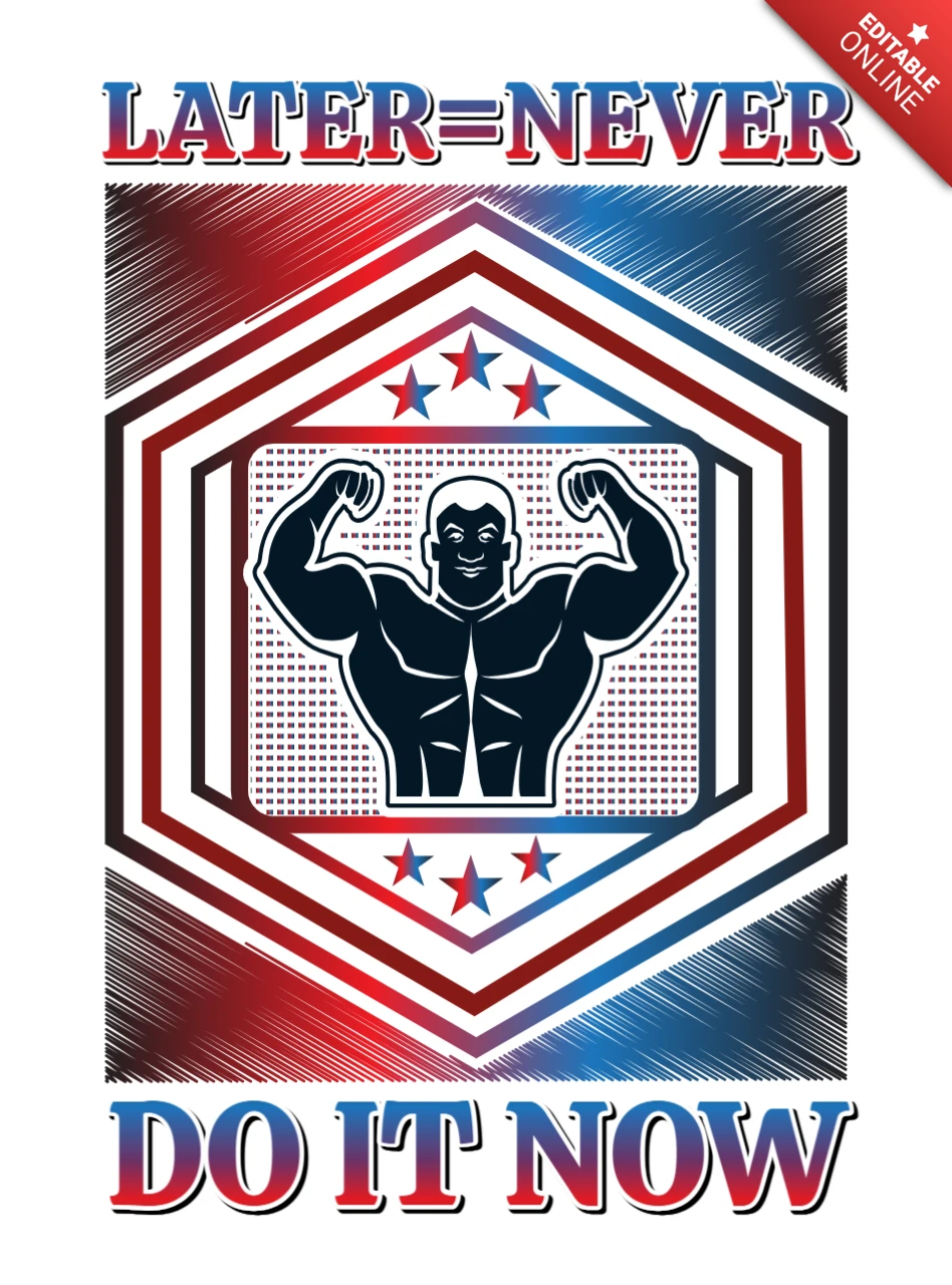 Modelo de design motivacional de fitness com tipografia arrojada para merchandising de academia