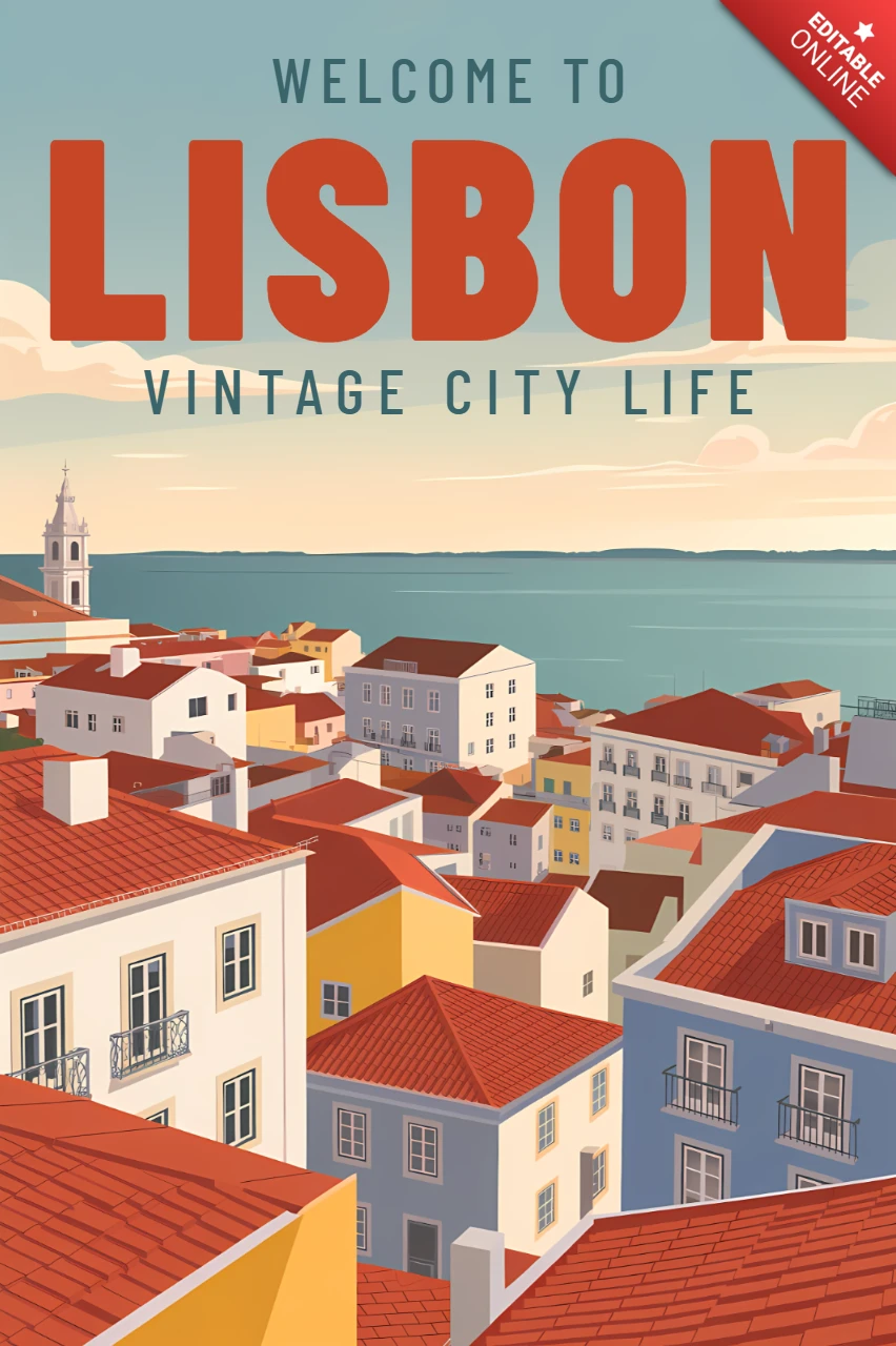 Vintage Lissabon oude stad illustratie voor reisposters ontwerp