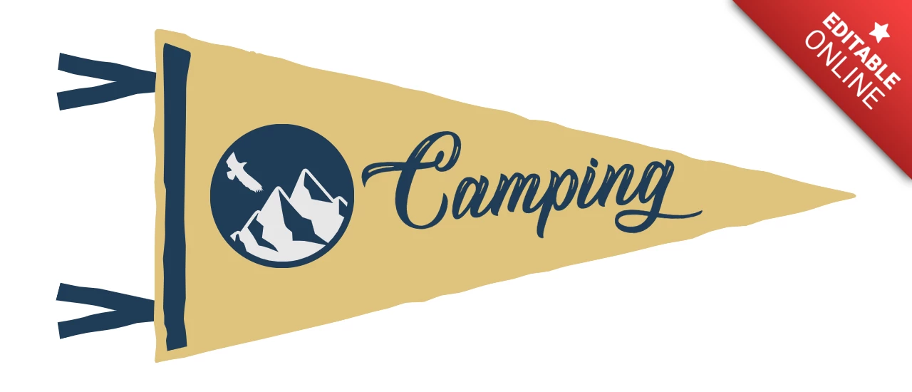 Berg camping wimpel badge sjabloon ontwerp