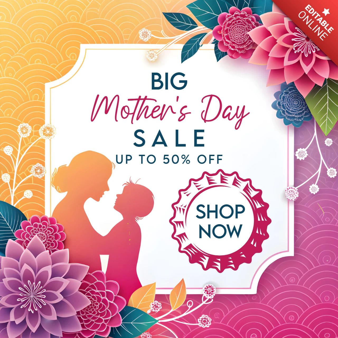 Floral Mother’s Day Sale Template Design – Vibrant & Editable