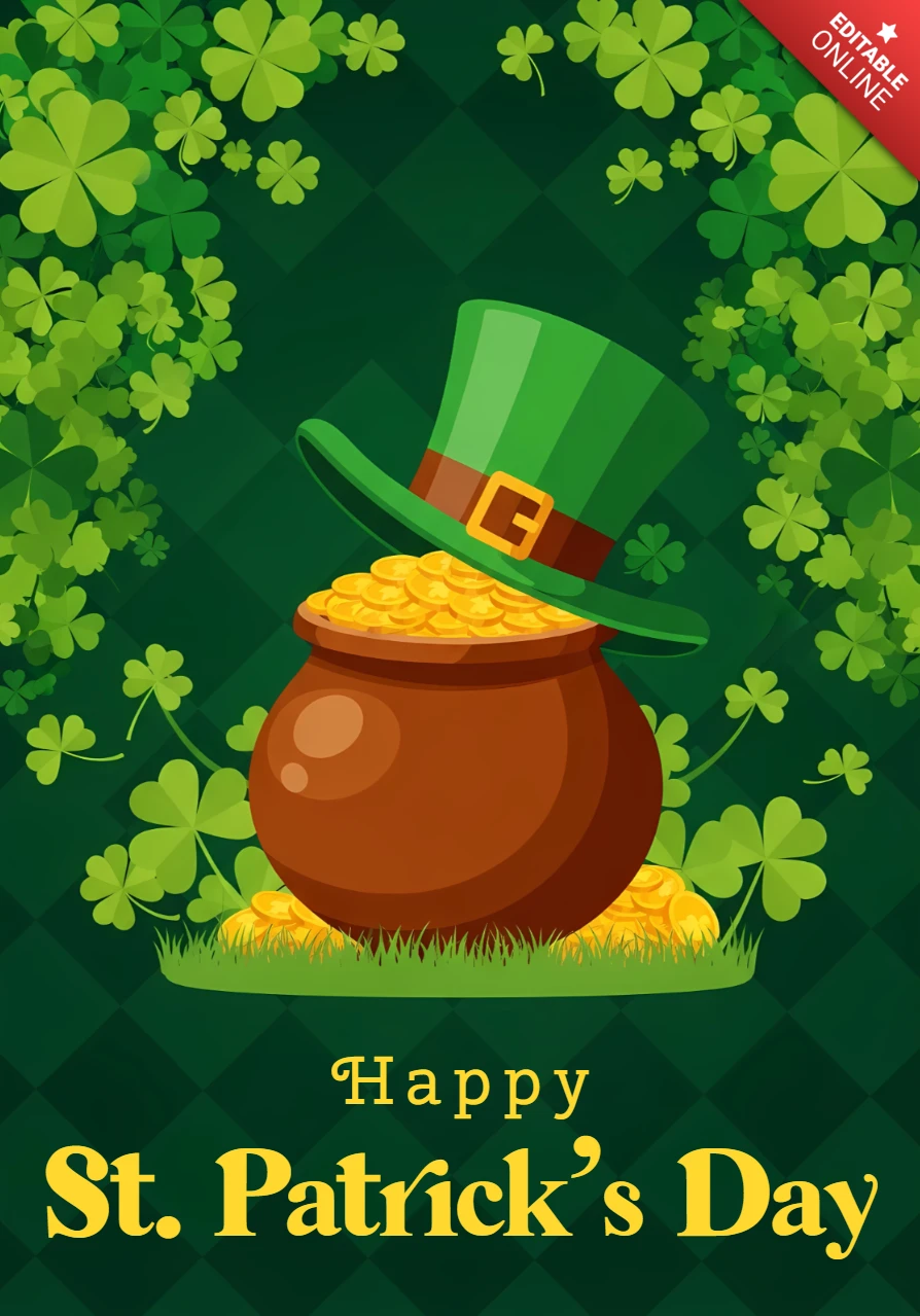 Plantilla de diseño de olla de oro para tarjetas de felicitación festivas del día de San Patricio