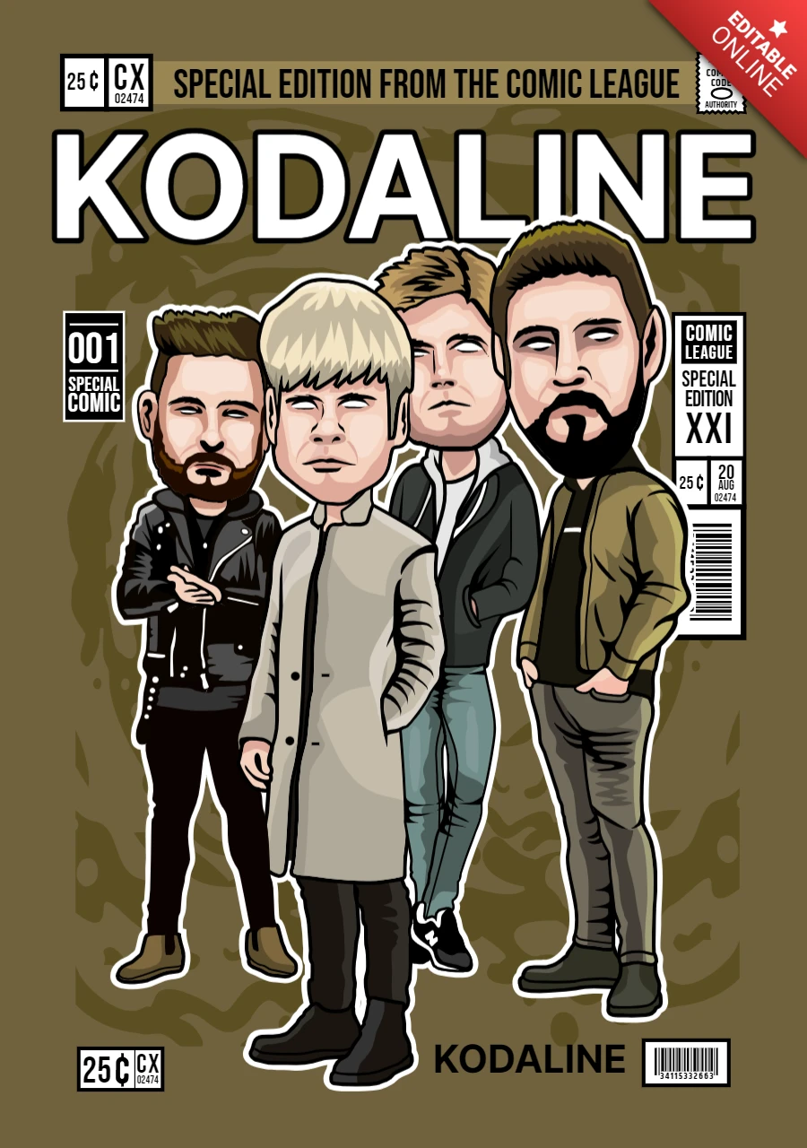 Kodaline Rock Band Cartoon Caricature Magazine Cover Design Template