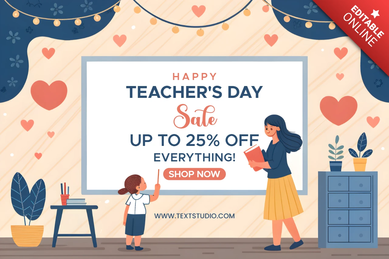 Happy Teacher's Day Sale Template - Whimsical Design for Promotional Graphics
