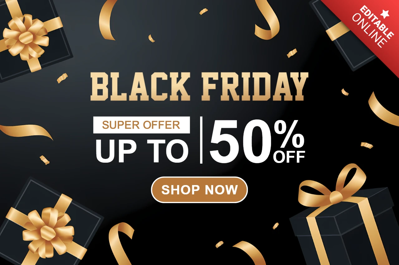 Template elegante de venda da Black Friday com design de caixas de presente para panfletos promocionais.