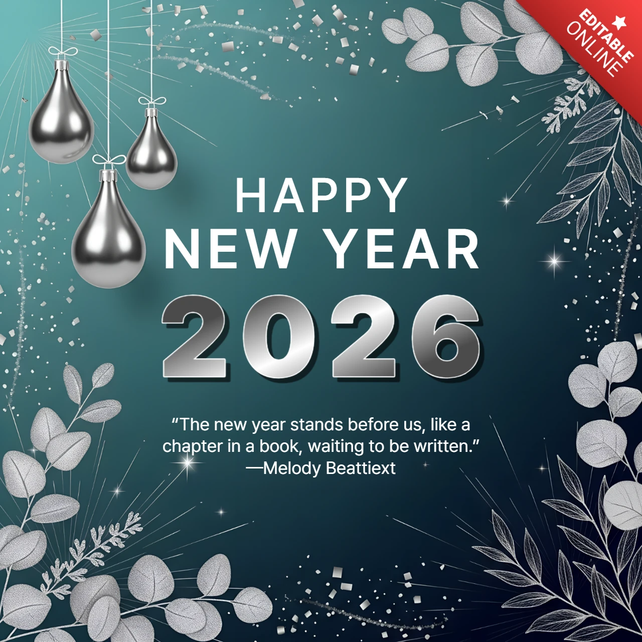 Elegant New Year 2026 Greeting Card Design Template with Metallic Ornaments
