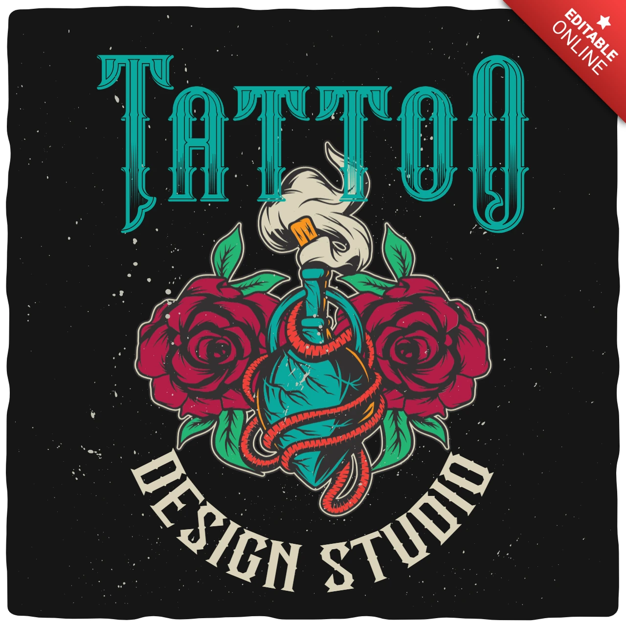 Tattoo design studio plantilla camiseta rosas rojas