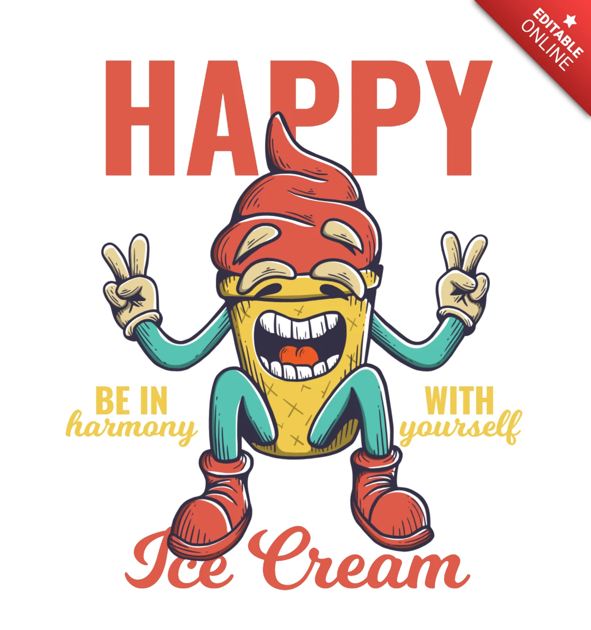Happy Cartoon Ice Cream T-shirt Template