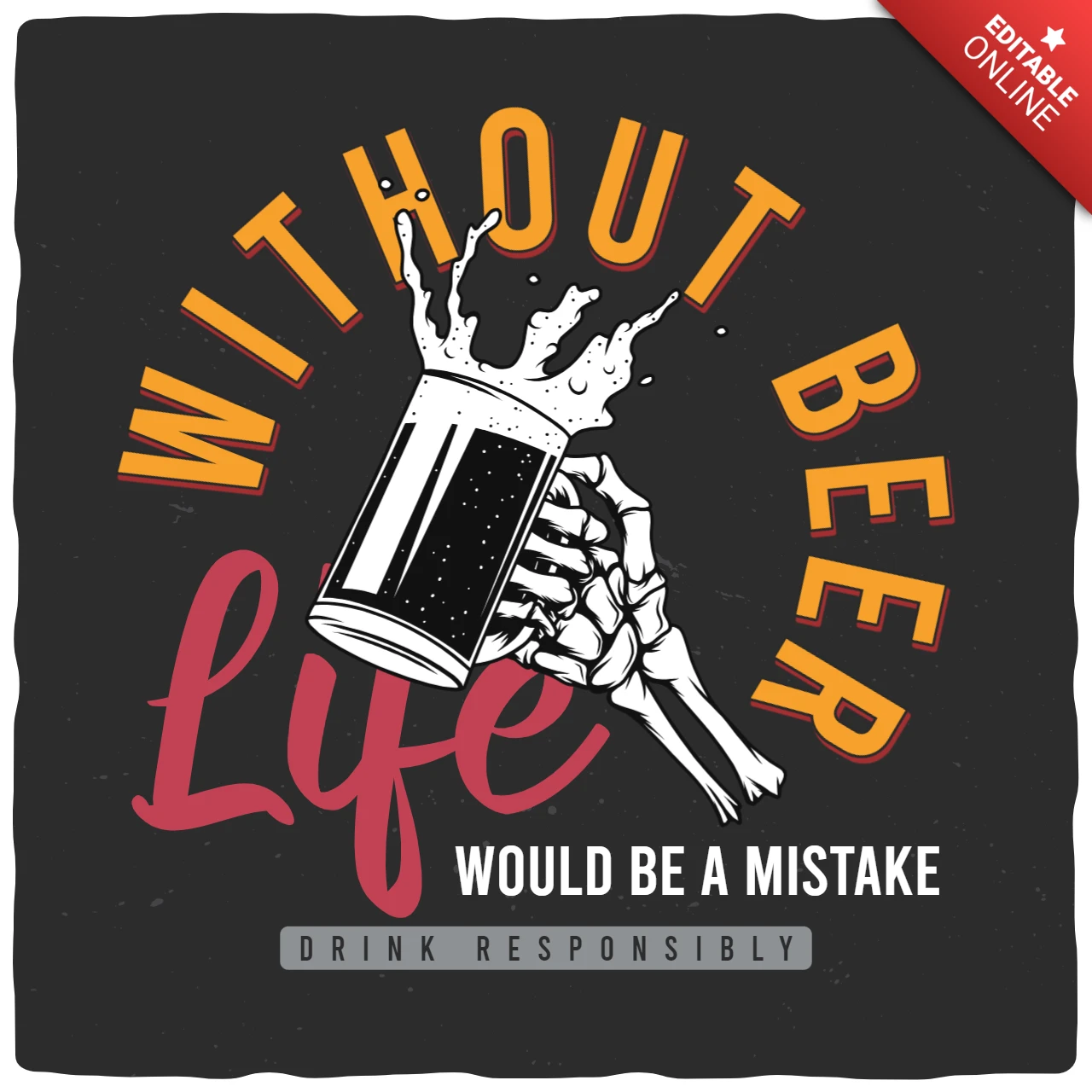 Skelett hält einen bierkrug t-shirt design vorlage