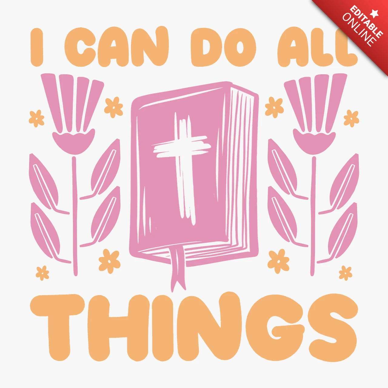 Ich kann alle Dinge Philippians Buch & Blumen T-Shirt Design Vorlage