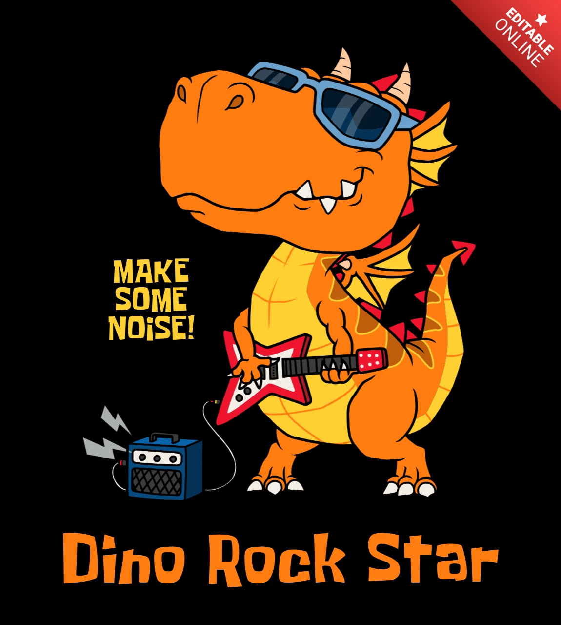 Dino Rock Star Design Template for Kids' Apparel