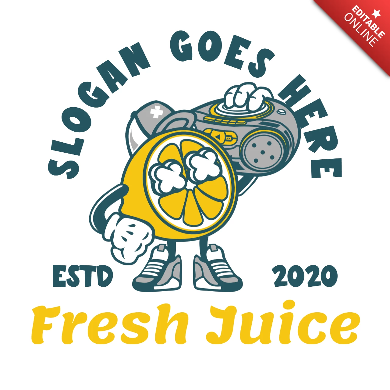 Fresh Juice With Lemon Character Logo Design Template