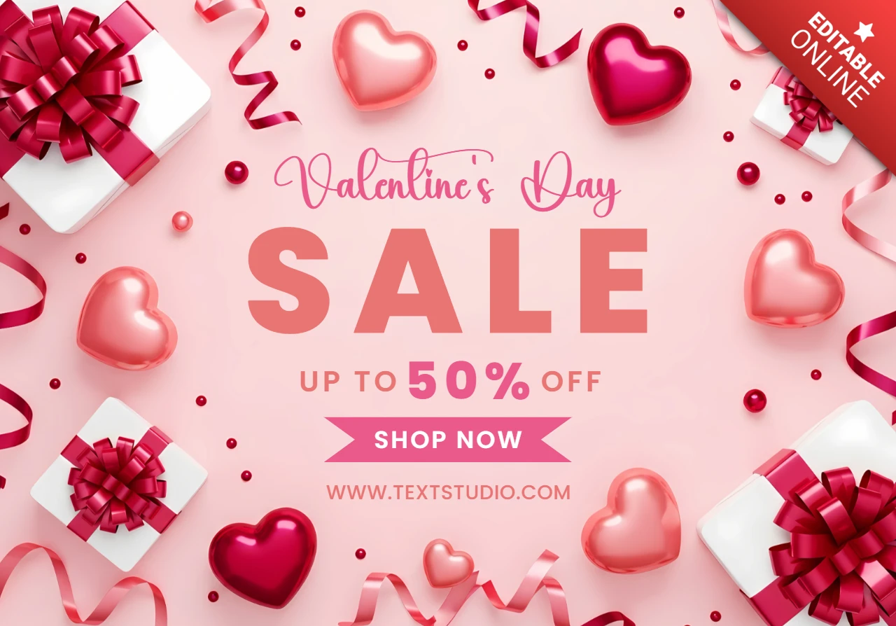 Valentinstag Verkaufs-Vorlage mit Geschenkboxen und Band-Design für Werbeflyer