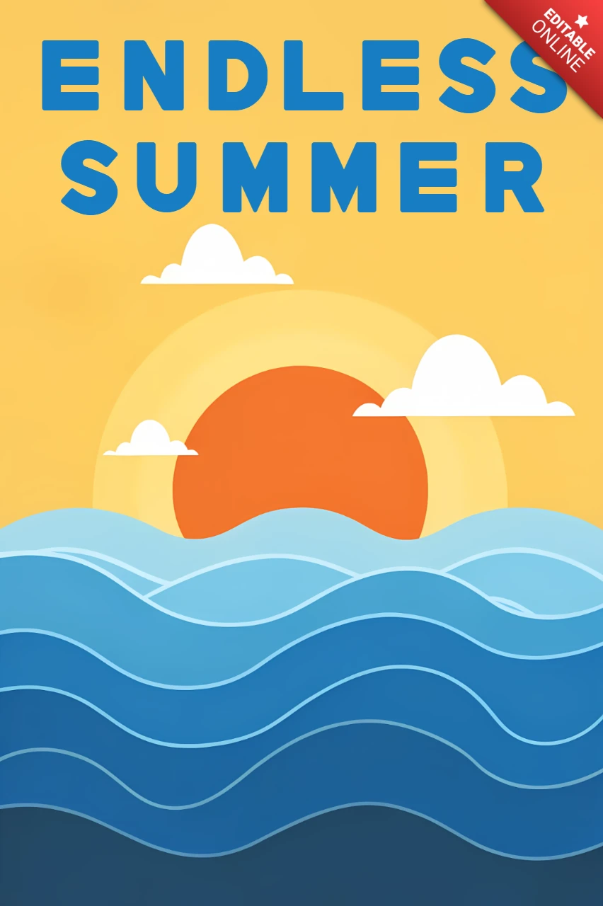 Modelo de design de verão interminável para pôsteres retro planos com tema de praia