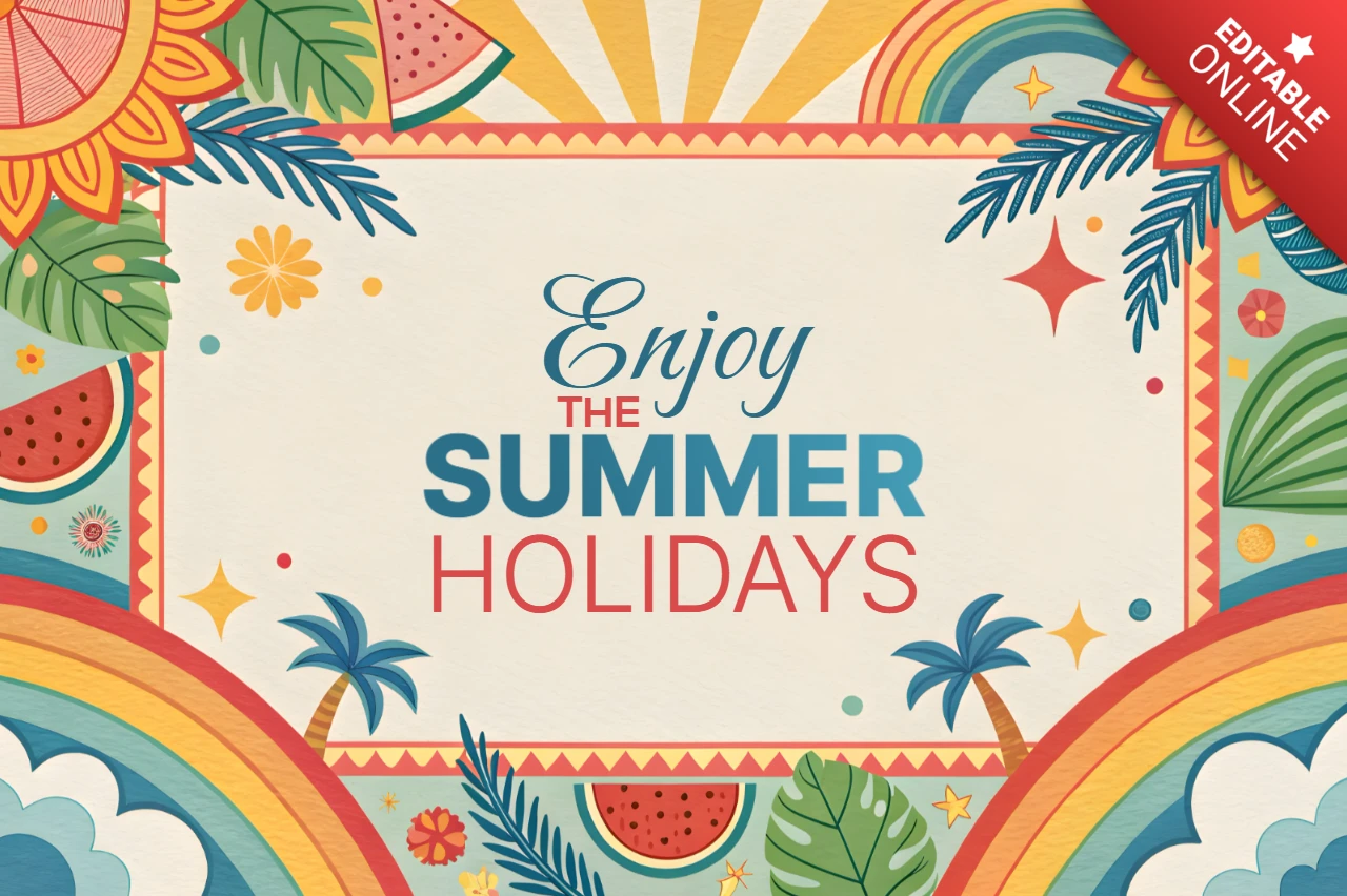 Sommerferien Spaß Designvorlage mit tropischen Grafiken