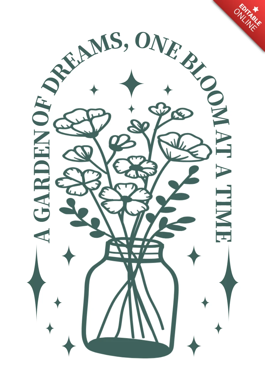 A Garden of Dreams Inspirational Jar of Flowers for Growth and Positivity T-Shirt Design Template