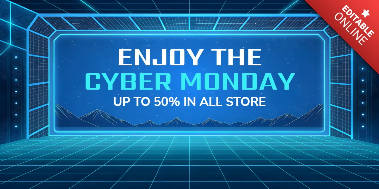 Cyber Monday Sale Design Template with Futuristic Neon Style
