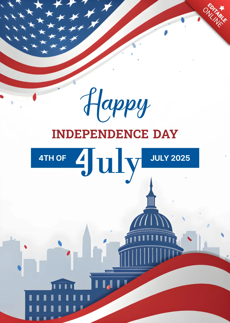 Modern and Elegant USA Independence Day Celebration Template with Capitol and American Flag Design