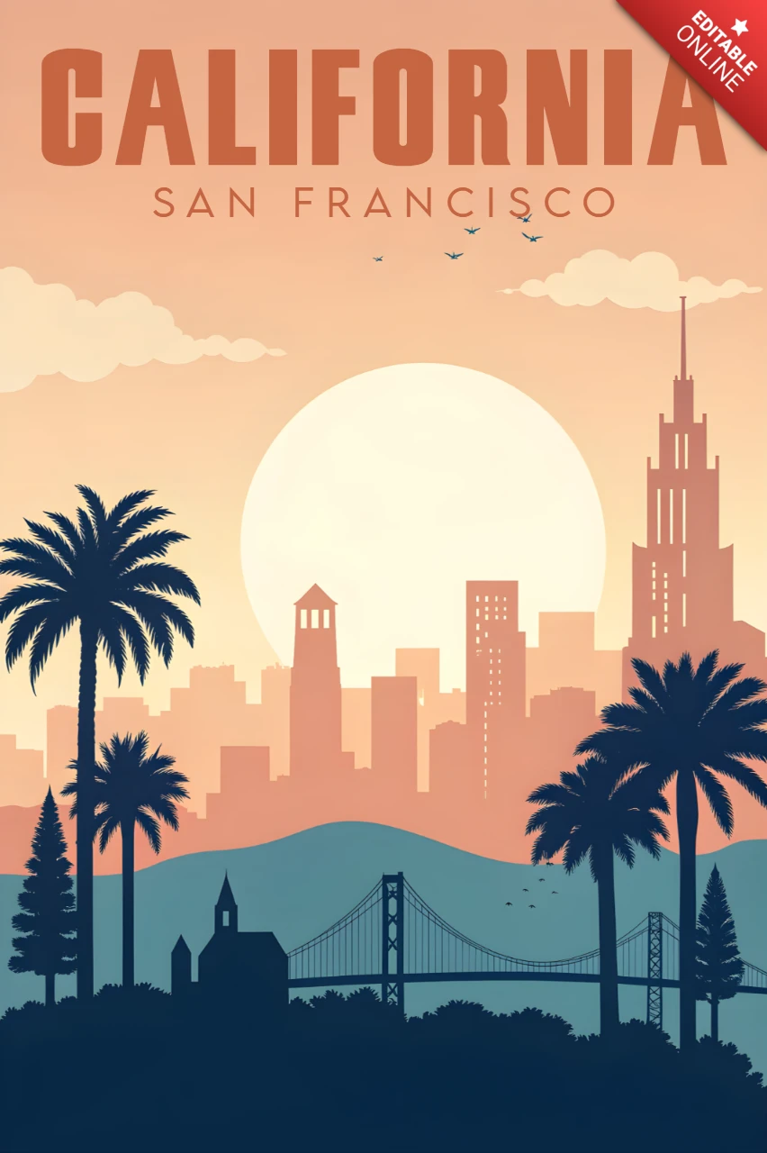 California San Francisco Sunset Design Template for Posters