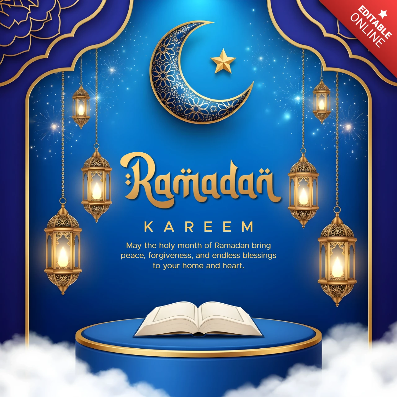 Template de design para o Ramadã kareem com lanternas e lua para cartões de saudação.