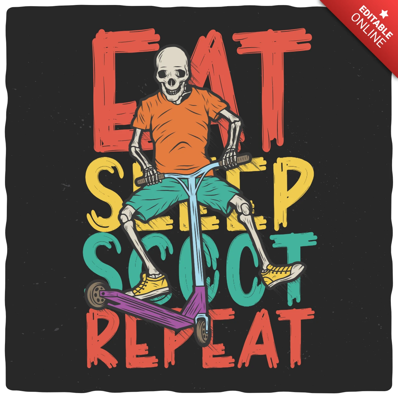 Scheletro su uno scooter modello di t-shirt