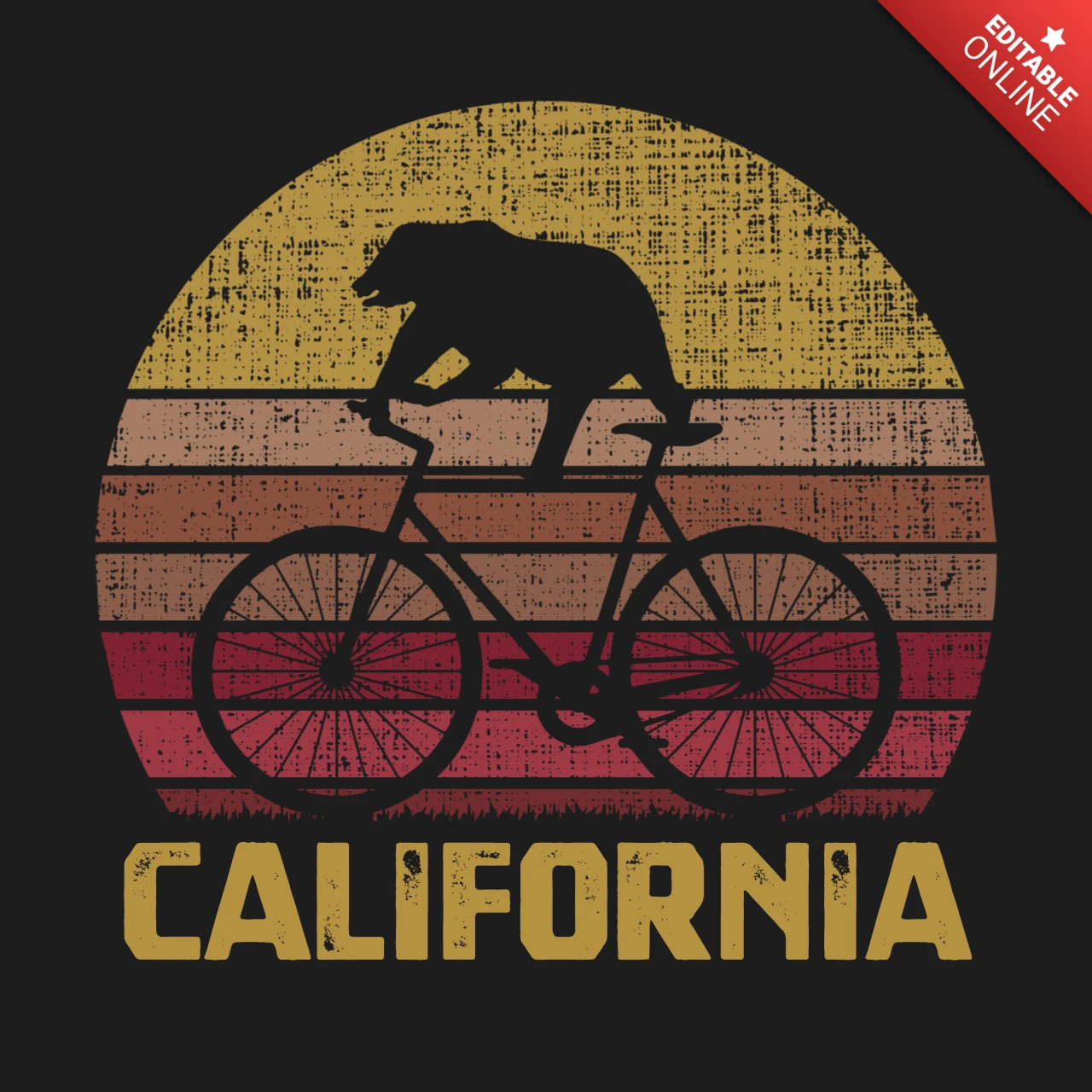 Bear Cycling In California Vintage T-shirt Template