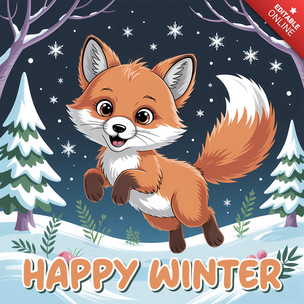 Winterfuchs-Designvorlage für Grußkarten