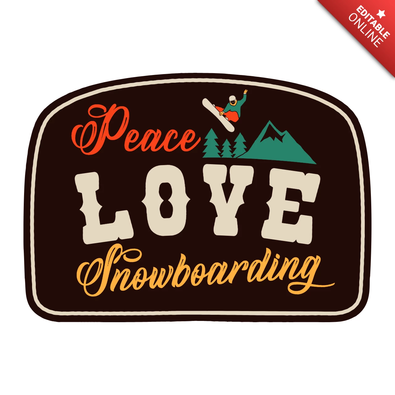 Peace Love Snowboarding Badge Template Design
