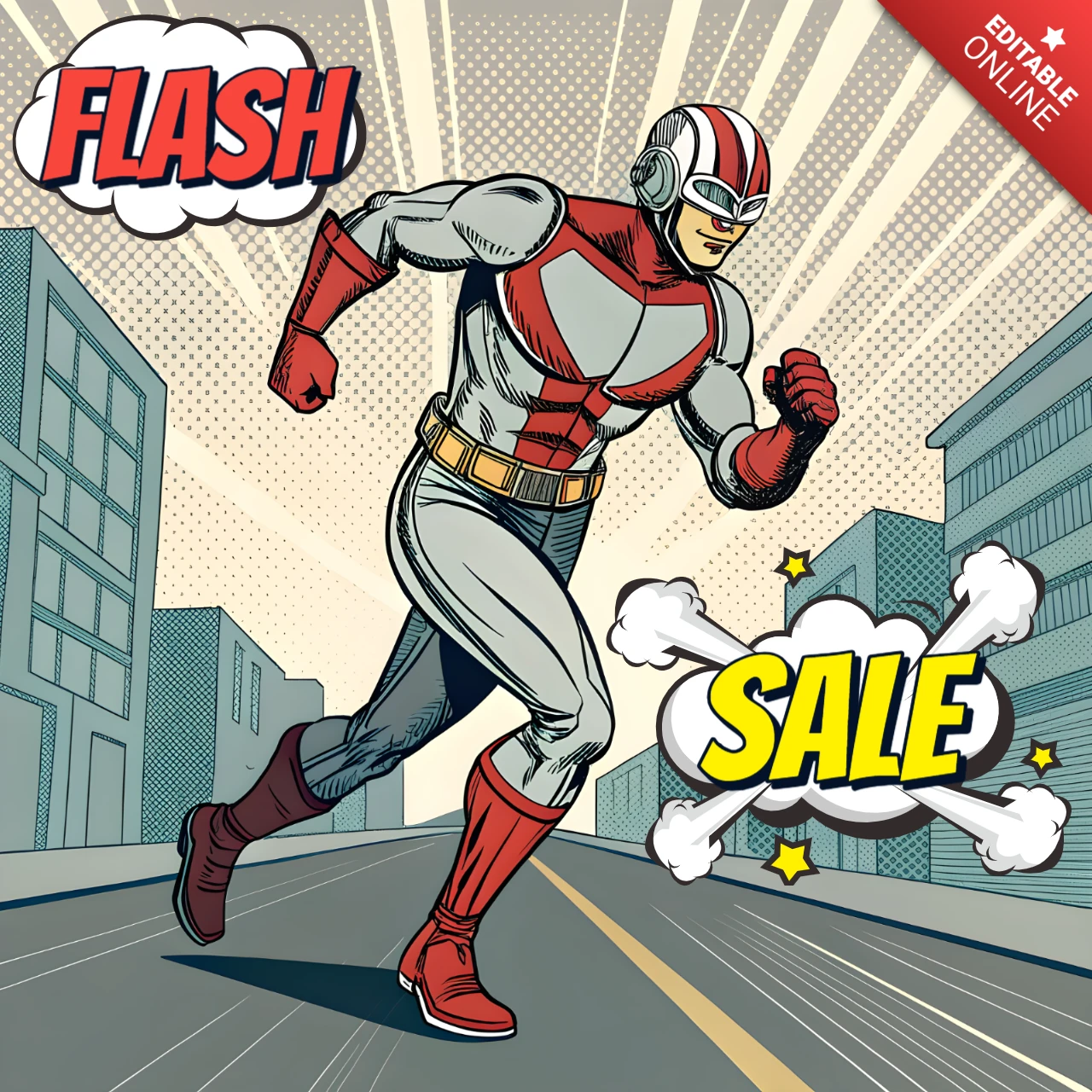 Comic stijl flash sale promotionele sjabloonontwerp voor posters
