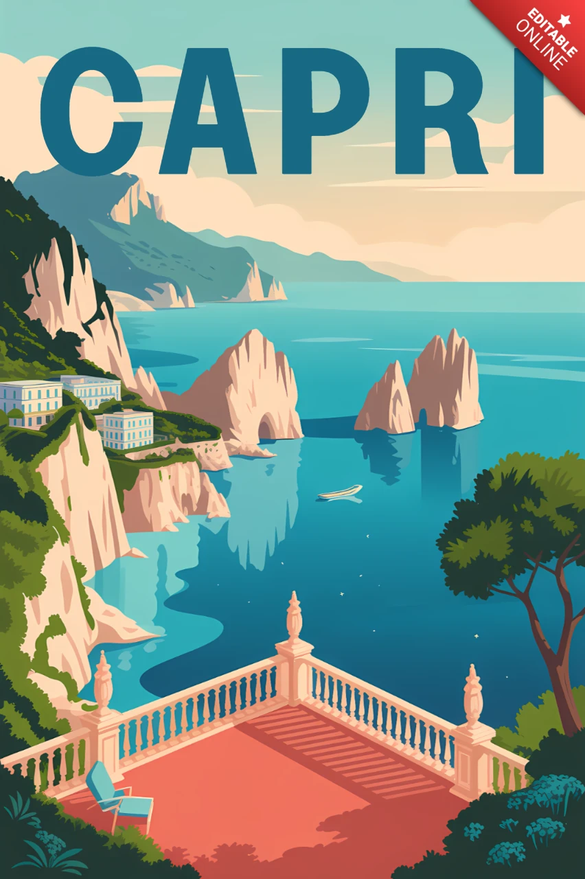 Capri vintage reisposter ontwerpsjabloon voor wanddecoratie