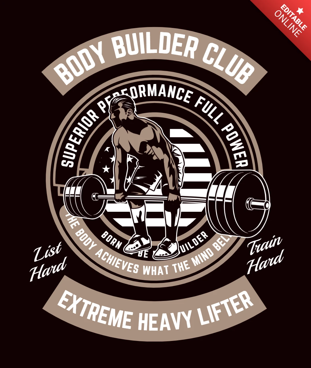 Bodybuilder Club Retro T-Shirt Design Template