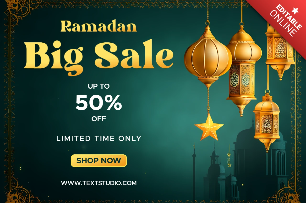 Elegante Ramadan-Verkaufsvorlage mit Laternen - editierbare Werbegrafik
