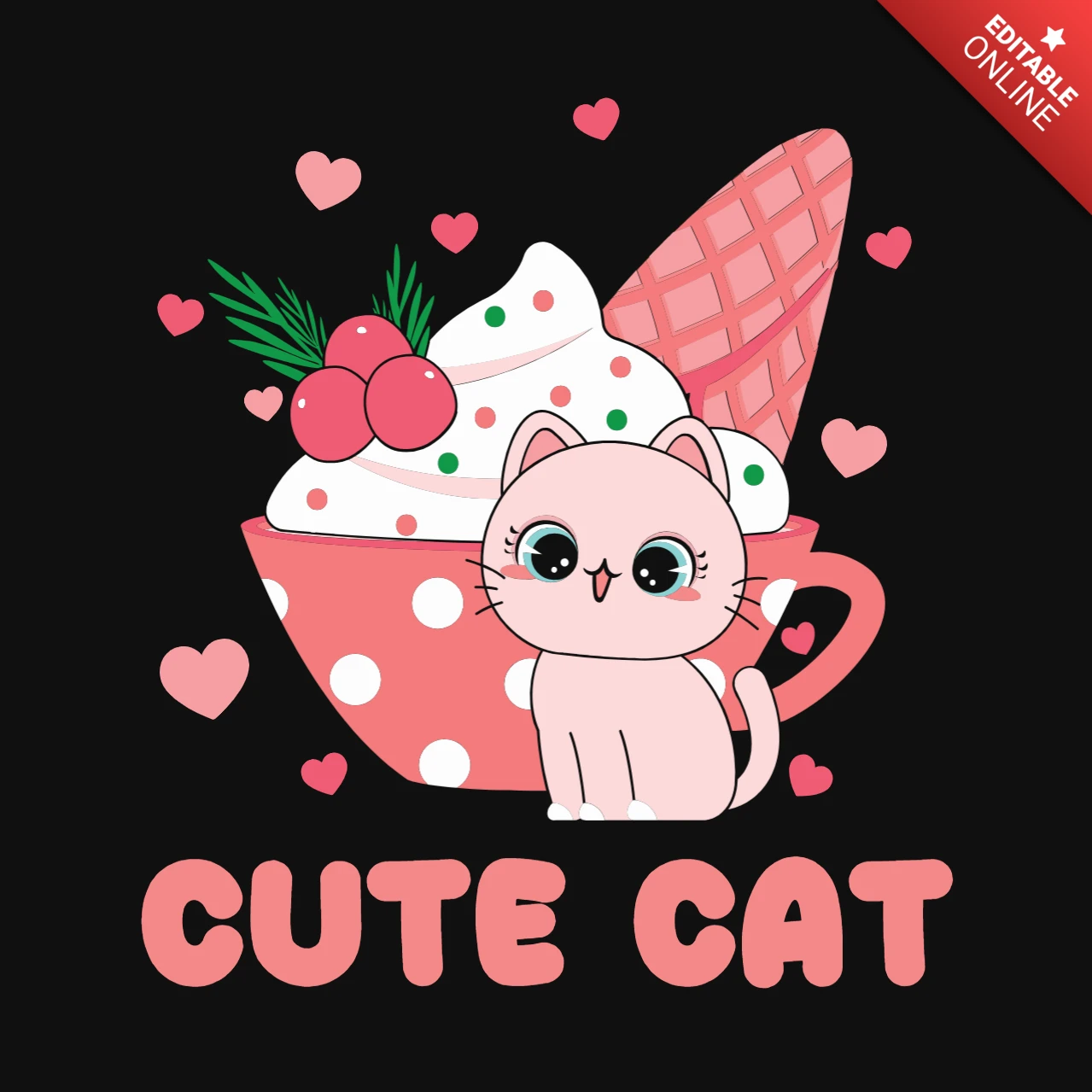 T-shirt de la Saint-Valentin en forme de chat et de crème glacée
