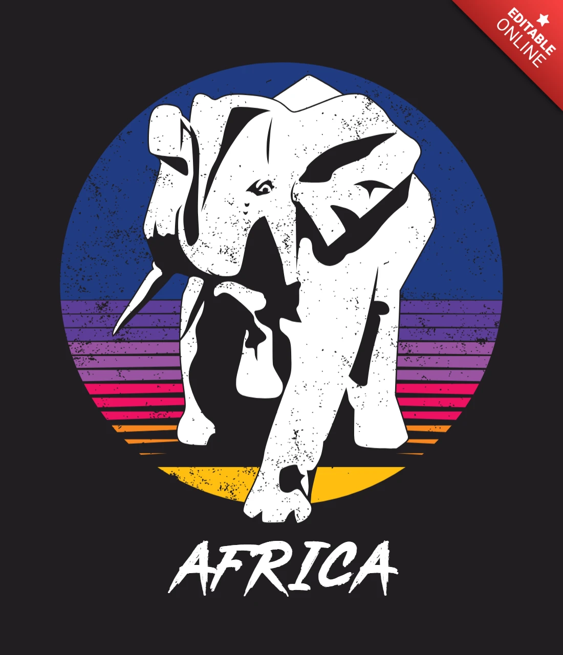 African Elephant Retrowave T-shirt Design Template