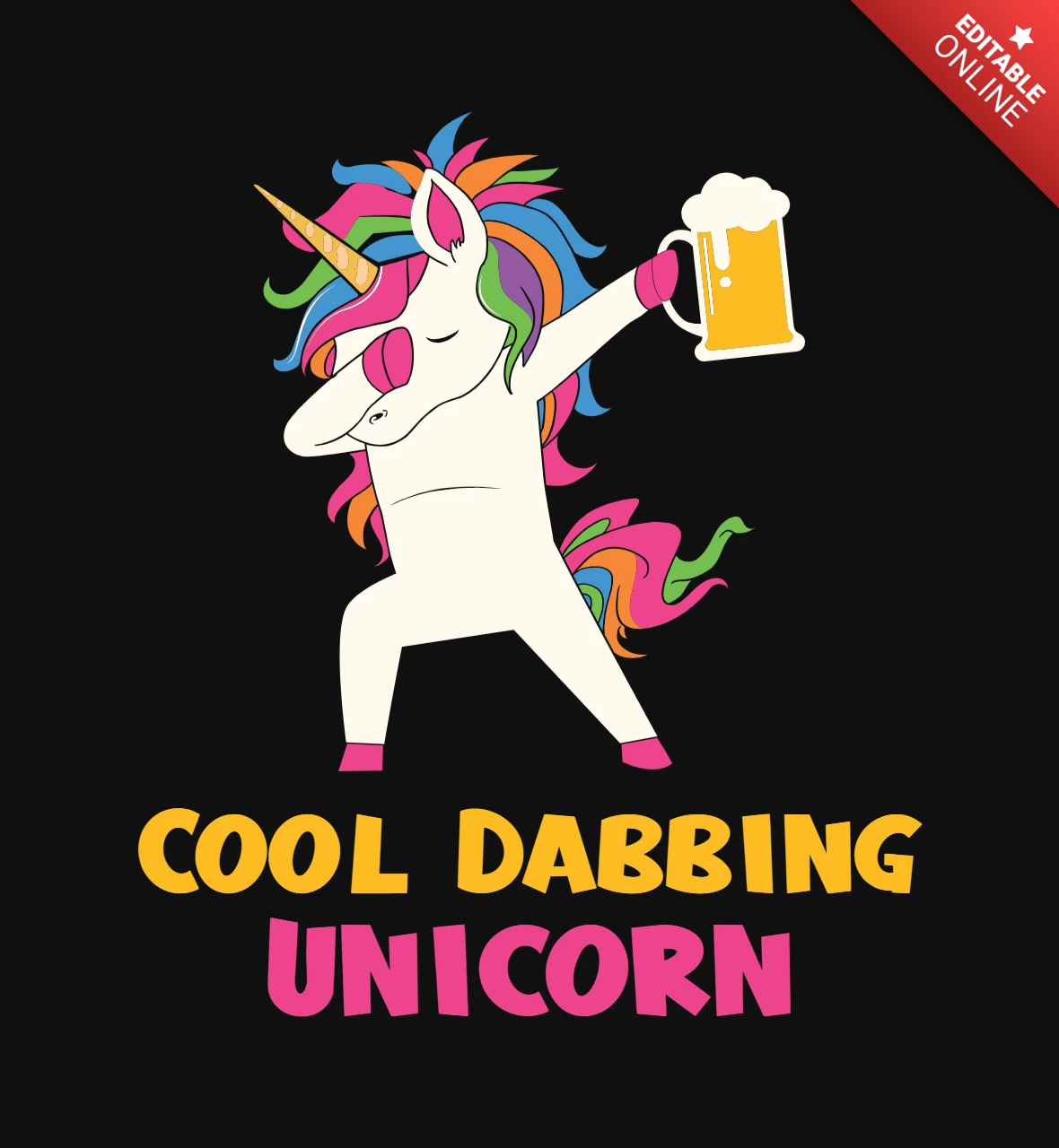 Cool Dabbing Unicorn With Beer T-Shirt Design Template