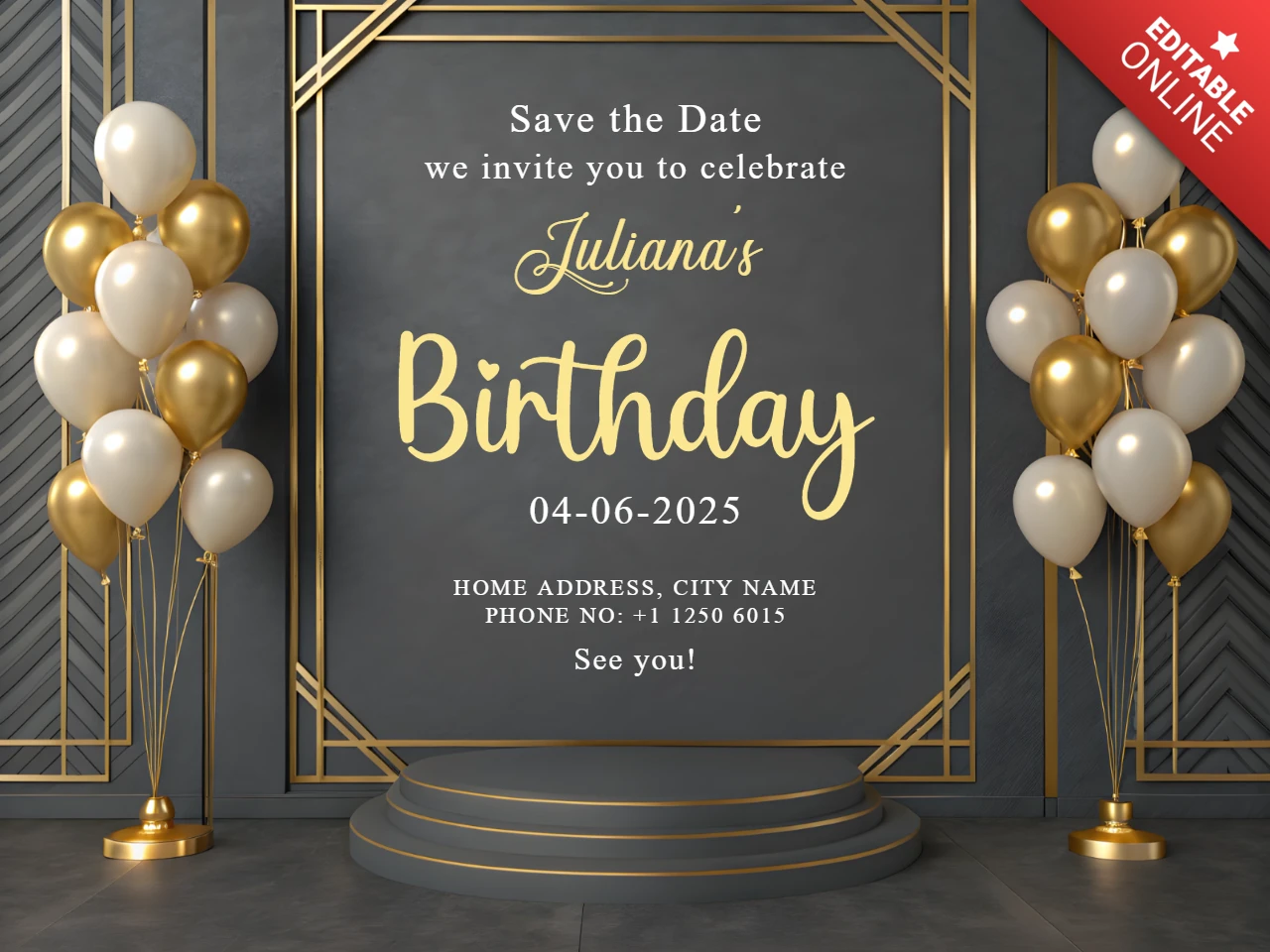 Elegant Gold and White Birthday Invitation Template Design - Save the Date