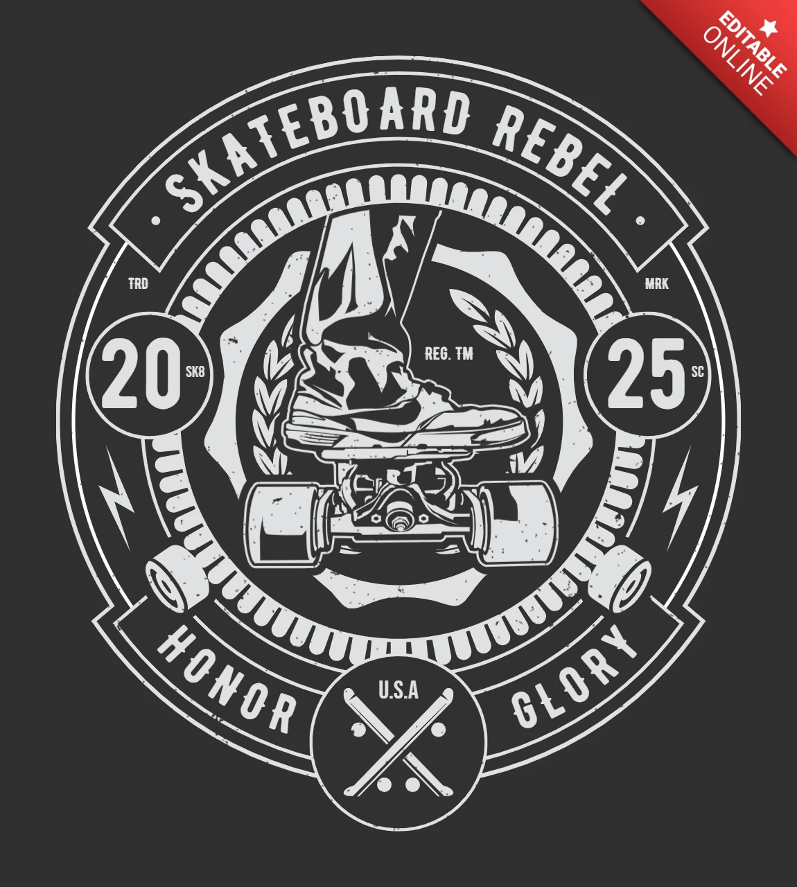 Modelo de design de camiseta de skate rebelde