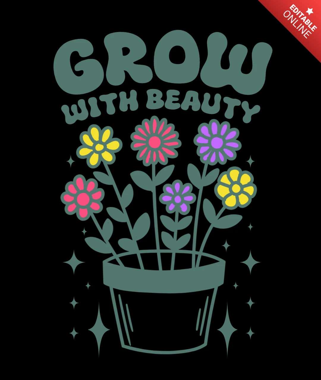 Crece con belleza diseño de camiseta motivacional de arte floral para una mentalidad positiva