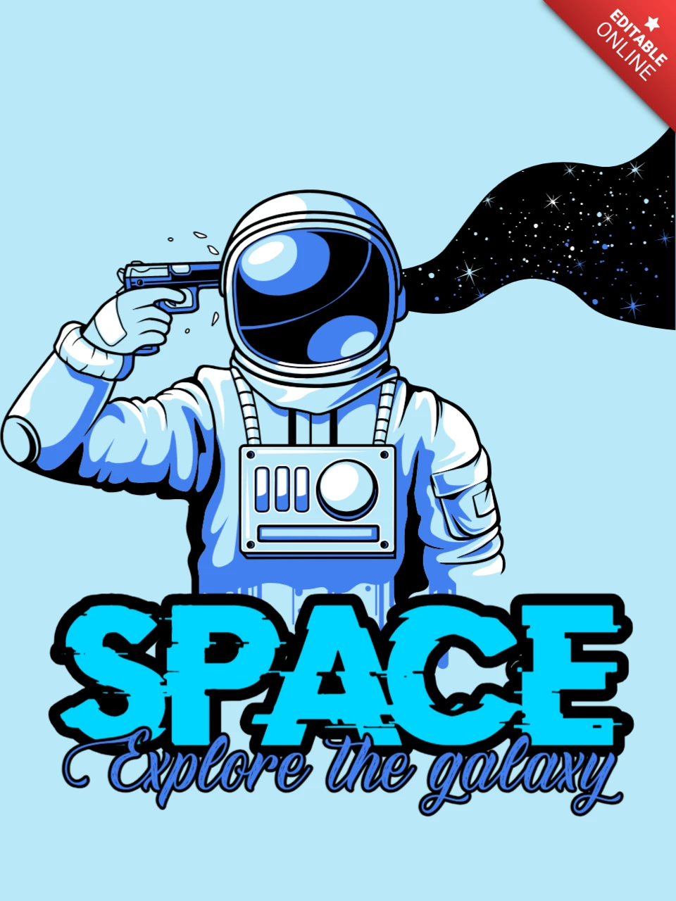 Espacio explorar la galaxia con astronauta plantilla de diseño de la camiseta
