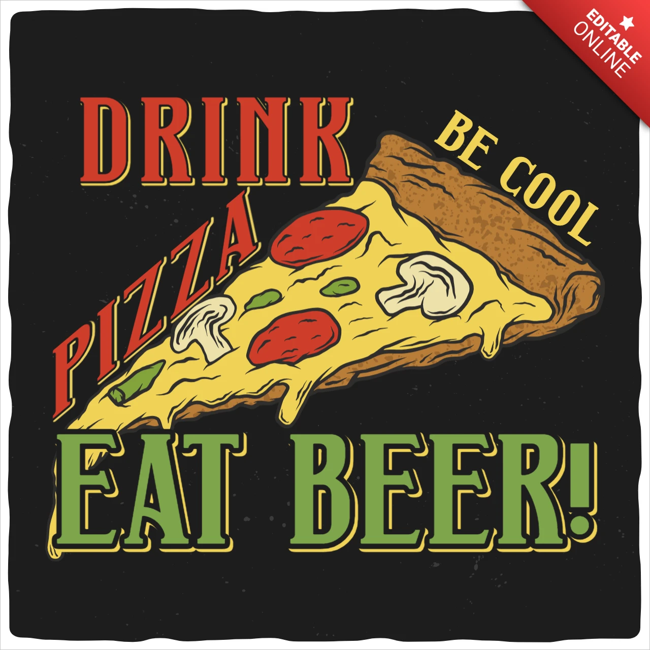 Plantilla de diseño de camiseta de pizza y cerveza