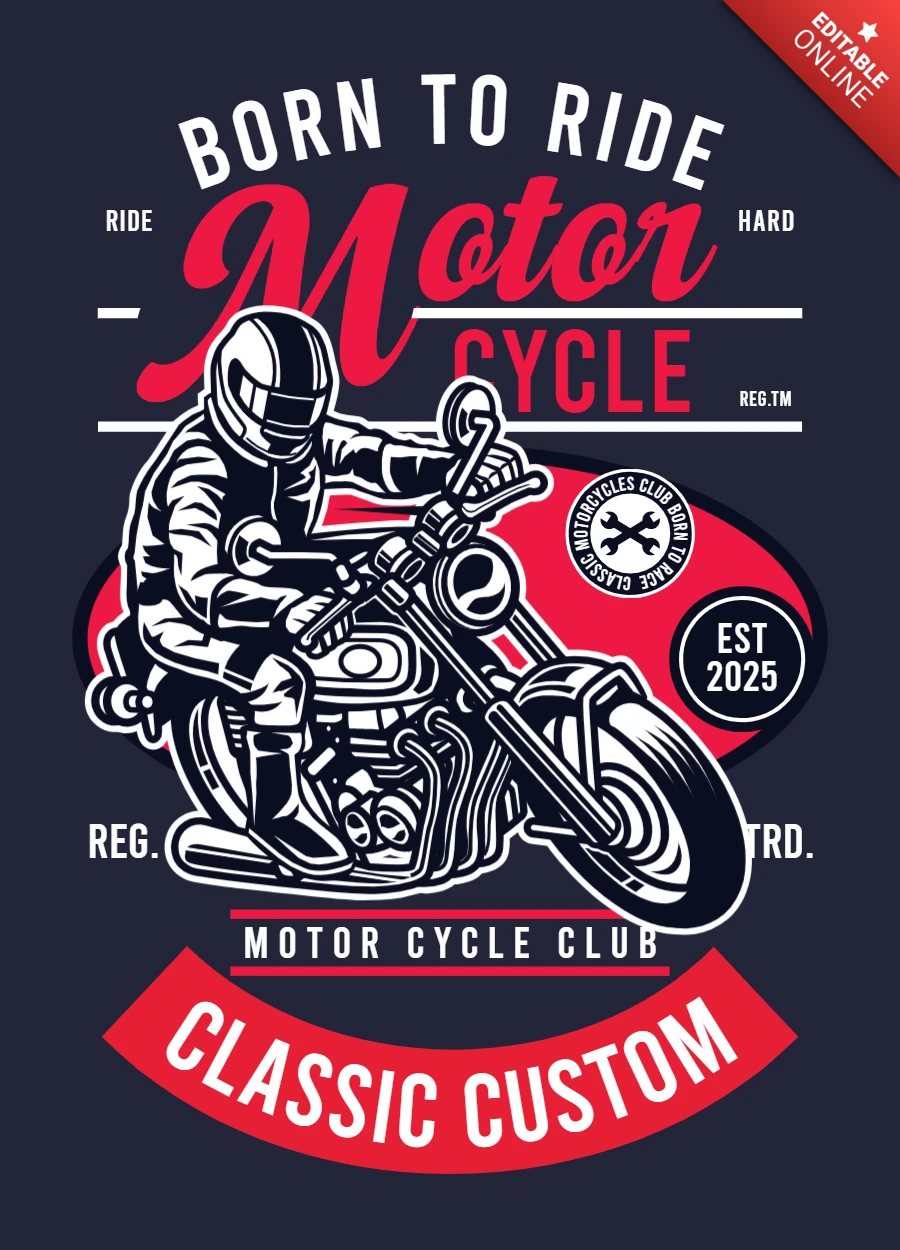 Born to ride motorrijder t-shirt ontwerpsjabloon