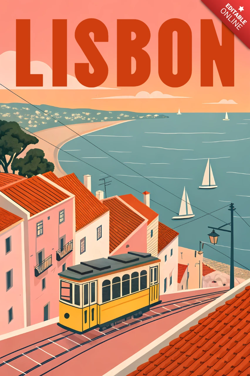 Lissabon Straßenbahn-Designvorlage für Reiseposter