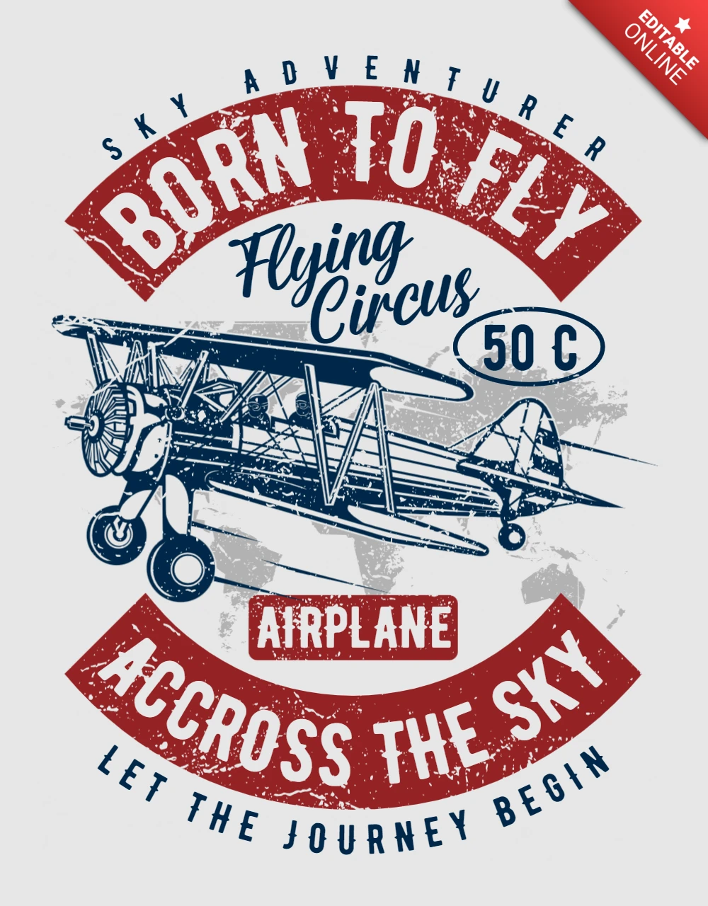 Modèle de t-shirt "Born to fly airplane" (né pour voler)