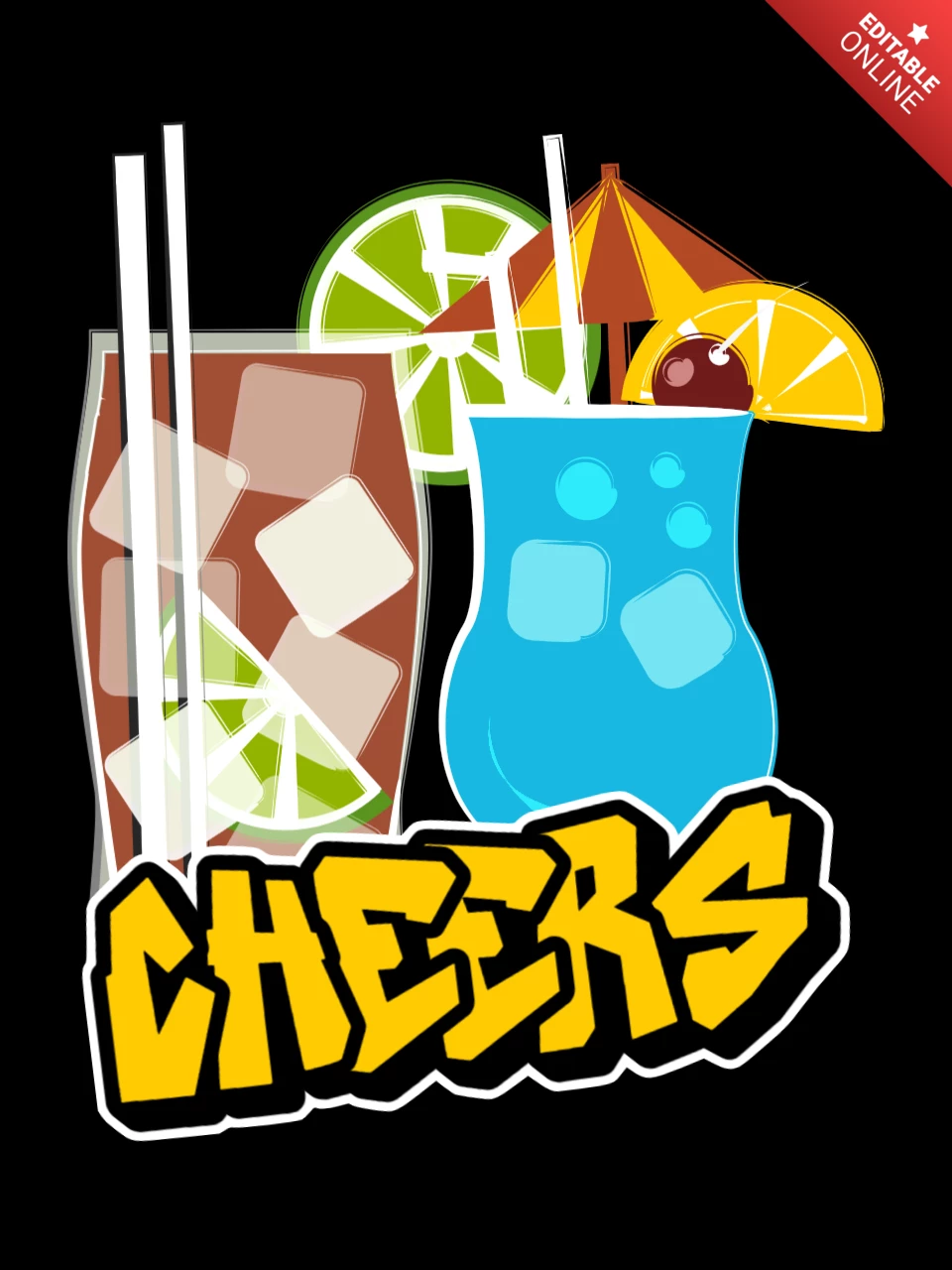 Coquetéis Cheers cuba libre blue laguna design de modelo de camiseta