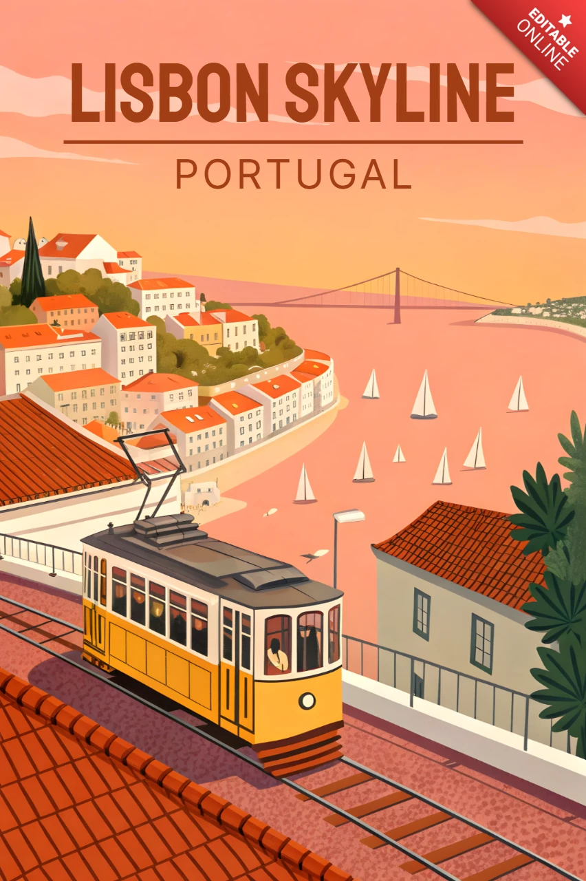 Lissabon Skyline Designvorlage für Reiseposter