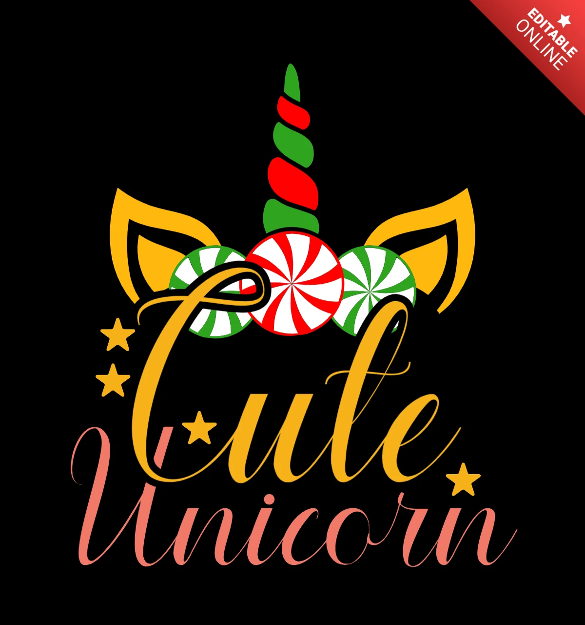 Cute Unicorn Typography T-shirt Design Template