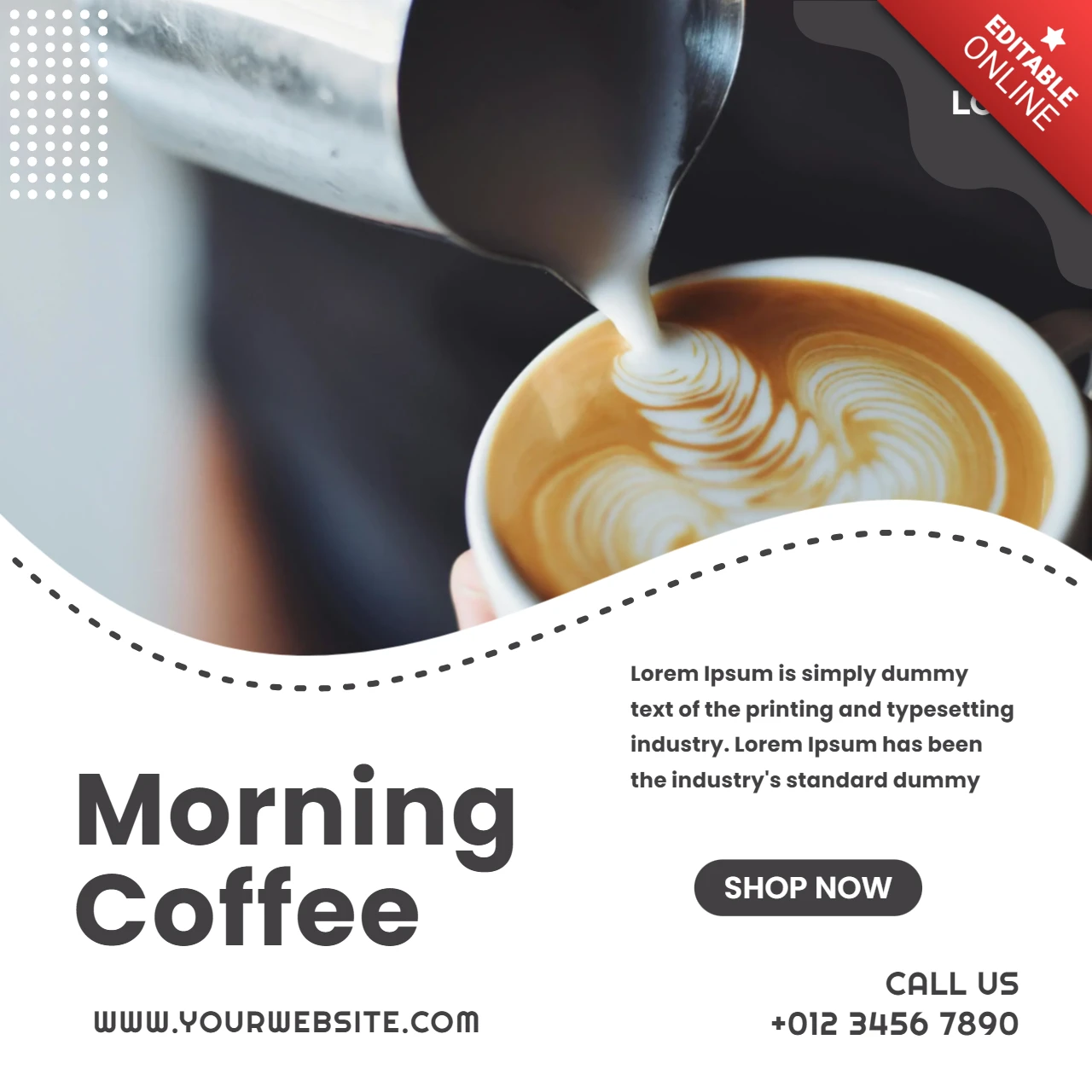 Plantilla de diseño para publicación en redes sociales sobre café matutino